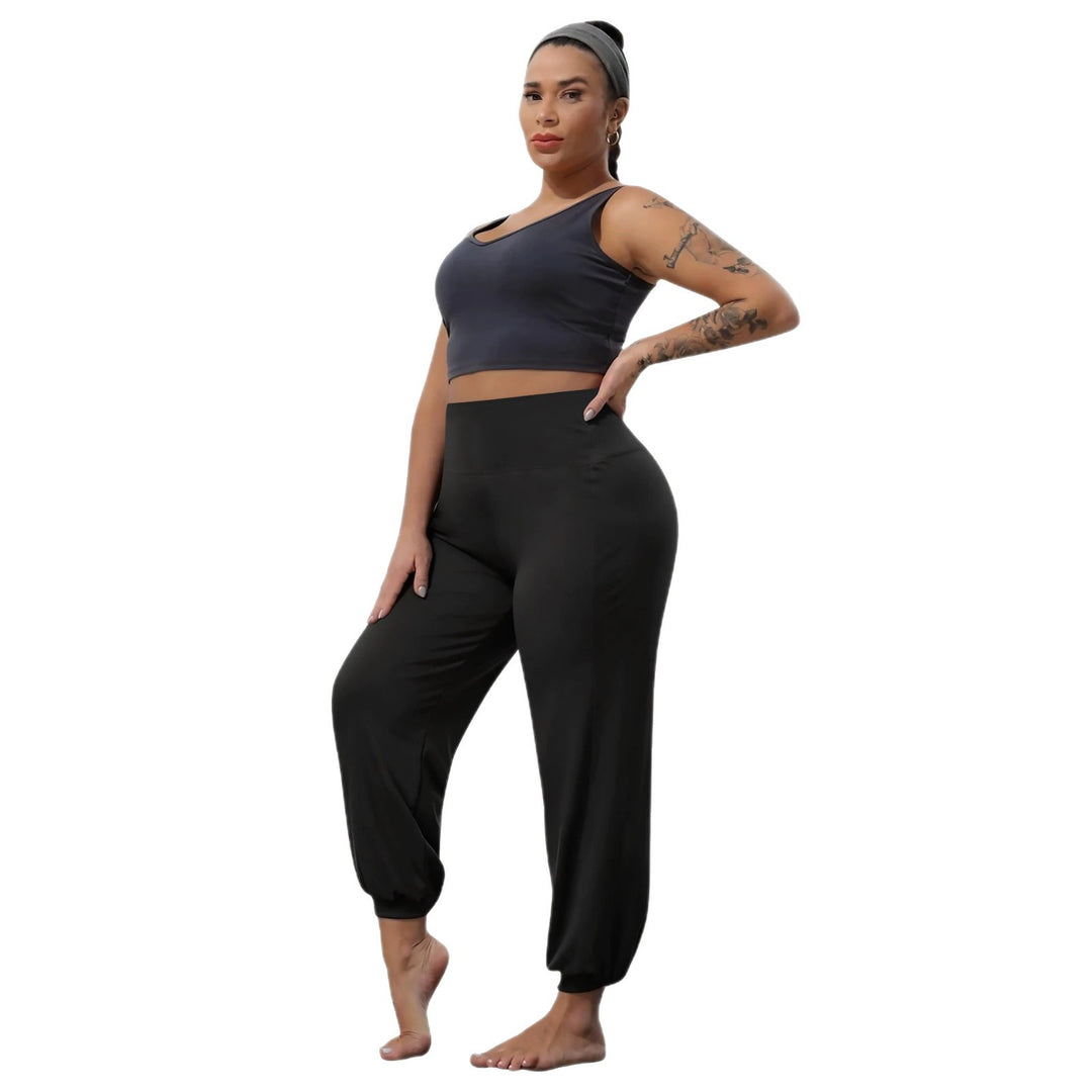 Damen Harem-Loungehose mit hoher Taille, taillierendem Schnitt und elastischen Bündchen Drune