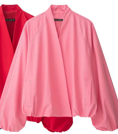 Damen Oversize‑Kimono‑Jacke mit voluminösen Ballonärmeln und elastischem Saum Drune
