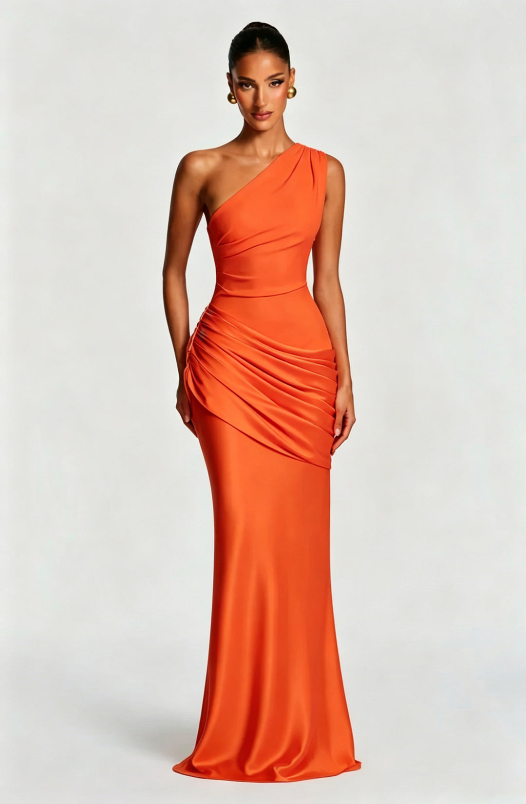 Damen Elegantes One-Shoulder Maxikleid mit fließenden Drapierungen Drune