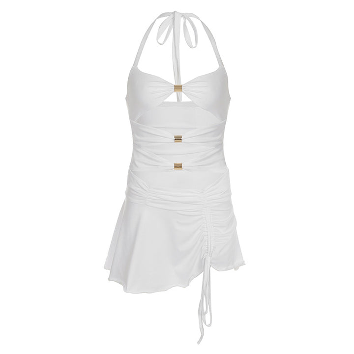 Damen Häkelkleid mit tiefem Ausschnitt und Schnürung Drune