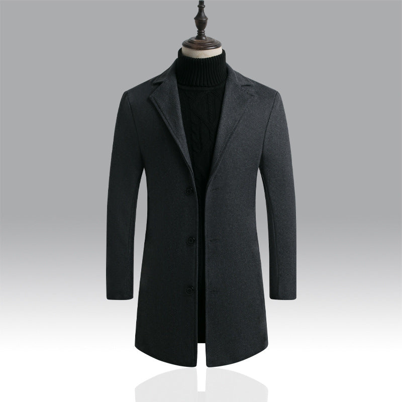 Herren Taillierter einreihiger Wollmantel mit Reverskragen und schlanker Silhouette Drune
