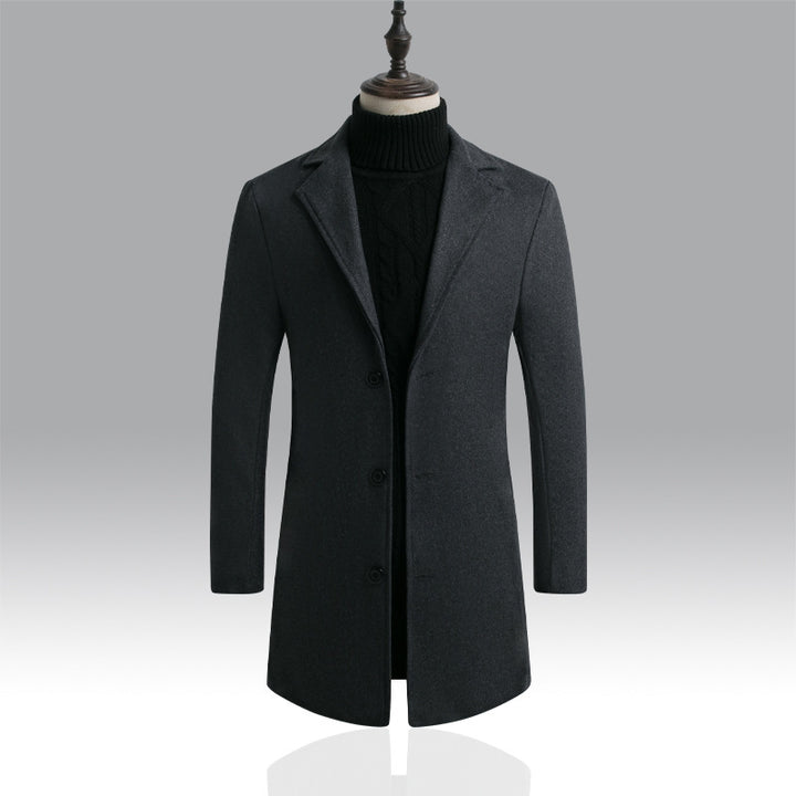 Herren Taillierter einreihiger Wollmantel mit Reverskragen und schlanker Silhouette Drune