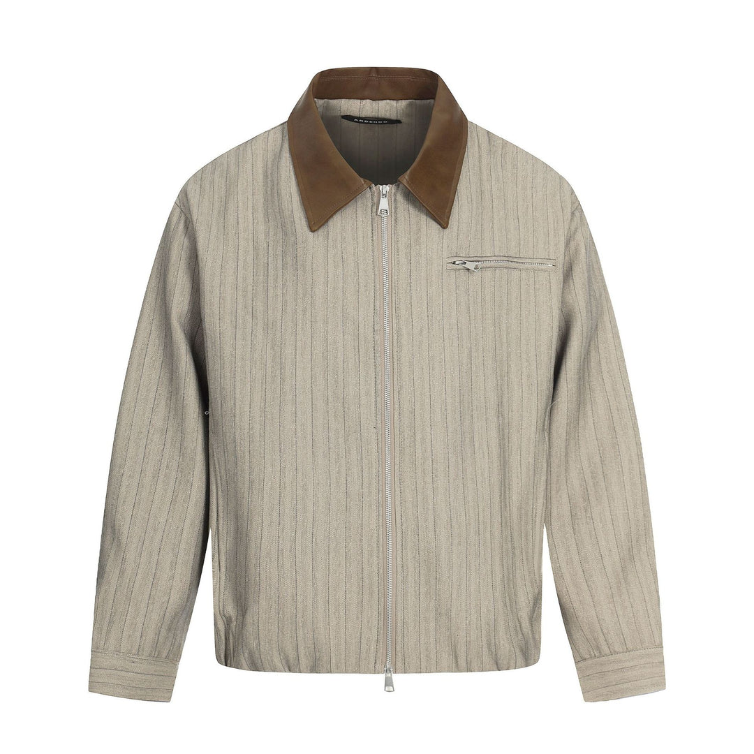 Herren Kurzboxy-Blousonjacke aus Leinenoptik mit Lederkragen Drune