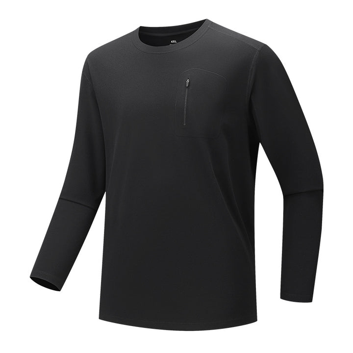 Herren Multifunktionales Langarm-Techshirt mit Brust-Reißverschlusstasche Drune