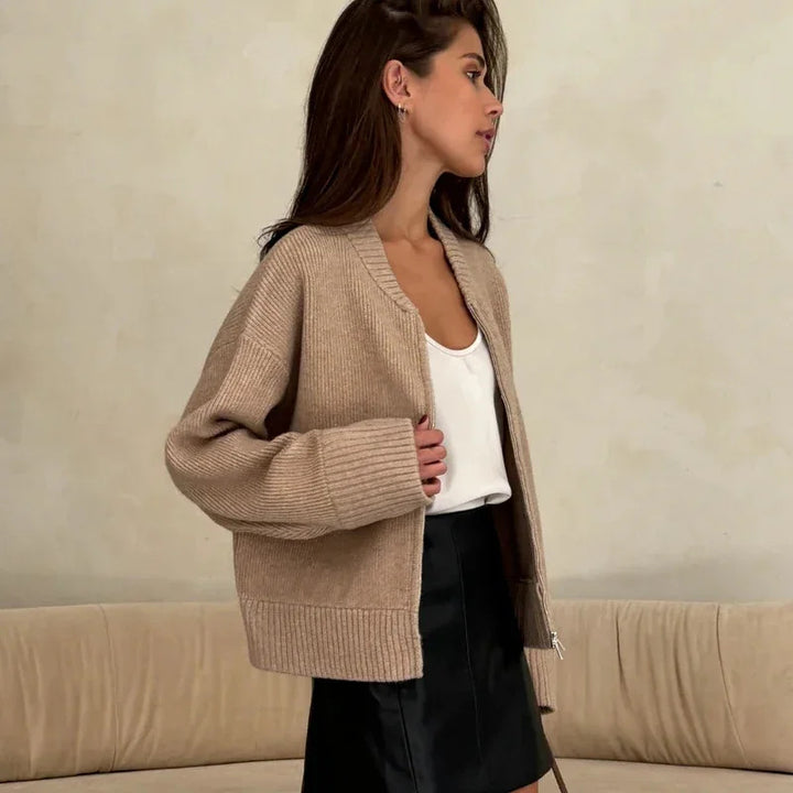Damen Oversized Strickjacke mit Reißverschluss Drune