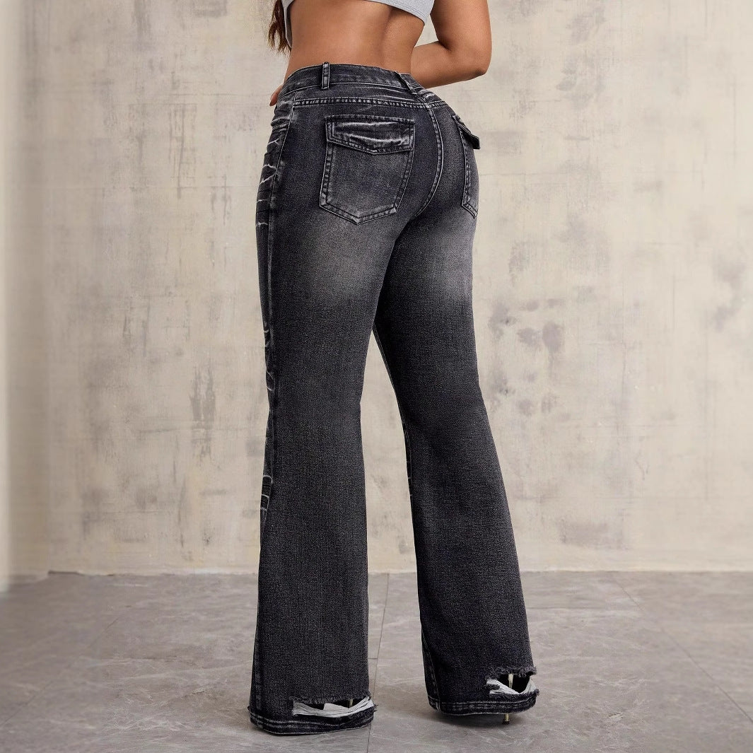 Damen High-Waist Bootcut Jeans mit modischem Used-Look Drune