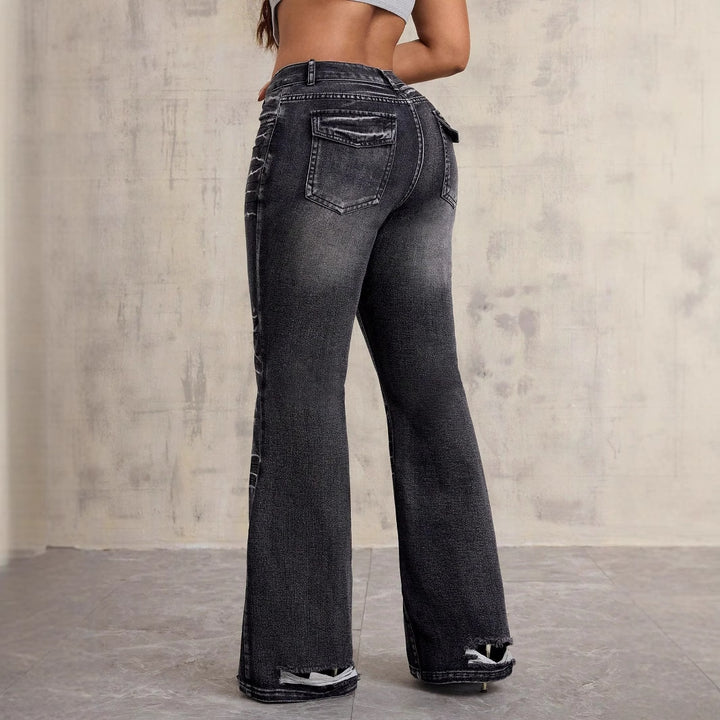Damen High-Waist Bootcut Jeans mit modischem Used-Look Drune