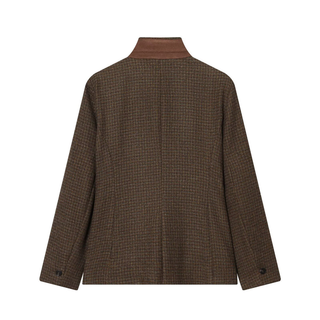 Damen Kurzer Tweedblazer mit Stehkragen, Knopfleiste und Pattentaschen Drune