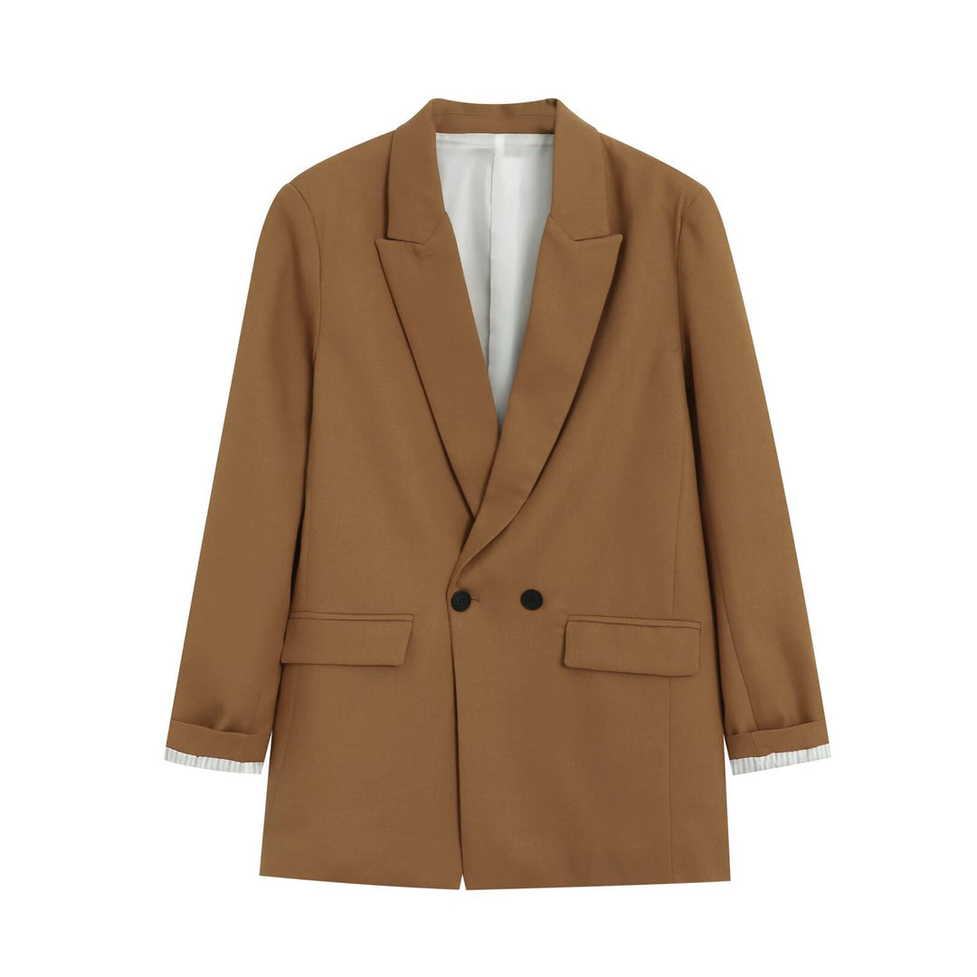 Damen Doppelreihiger Longblazer mit aufgesetzten Taschen und Umschlagärmeln Drune