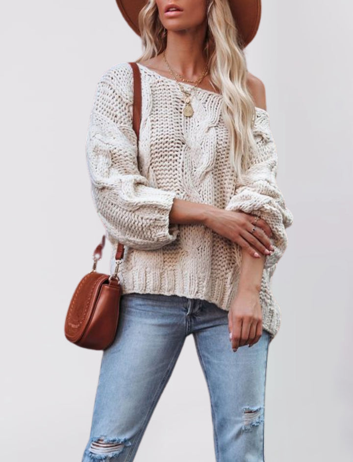 Damen Grobstrickpullover mit schulterfreiem Design Drune