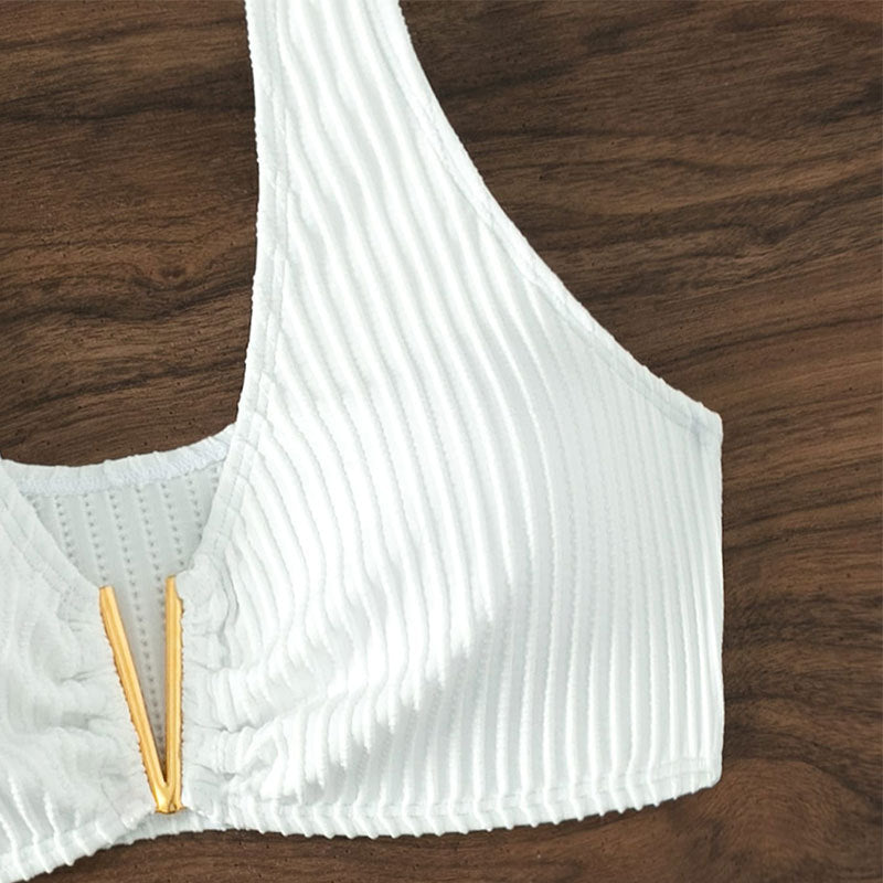 Damen Hochgeschnittener Bikini mit elegantem Rippendesign und moderner Schnalle Drune