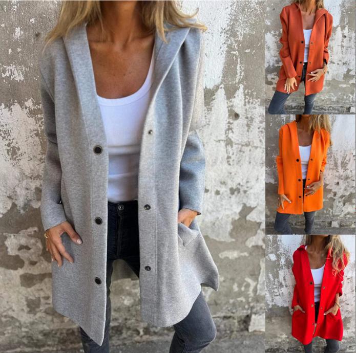 Damen nan Kapuzenmantel mit Druckknopfleiste und geradem Oversize-Schnitt Drune