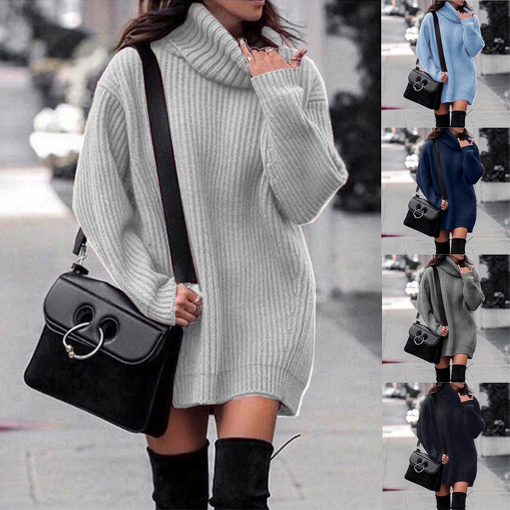 Damen Oversize-Longpullover mit Rollkragen, geripptem Feinstrick und figurumspielender Tunika-Länge Drune