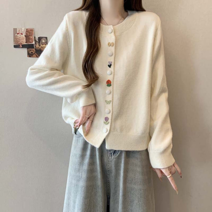 Damen kuschelige Strickjacke mit bunten Knöpfen Drune