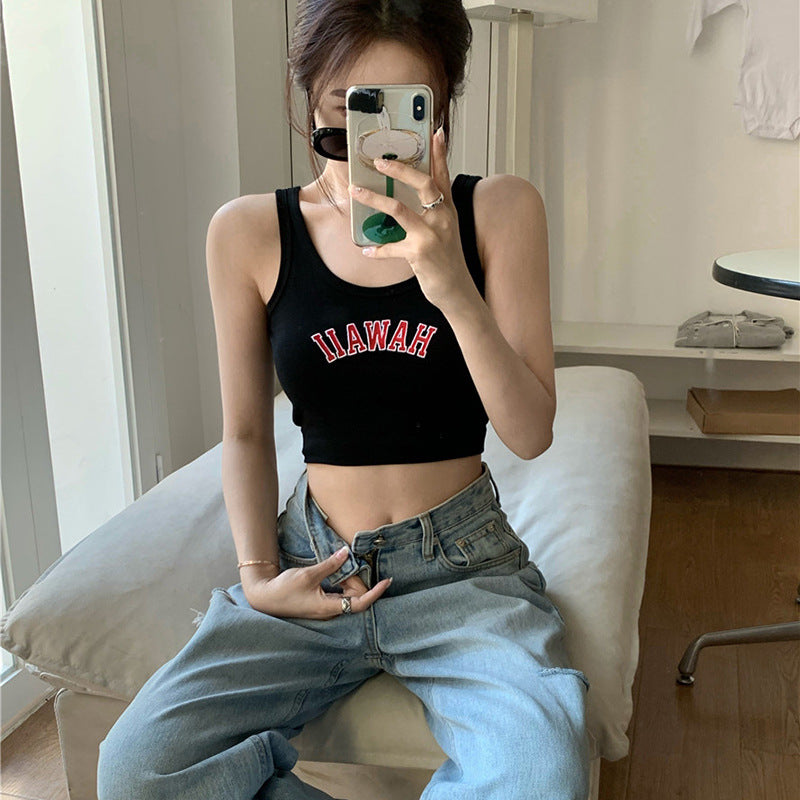 Damen Cropped Tanktop mit kreativem Schriftzug und bequemen Schnitt