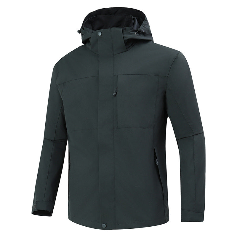 Herren Minimalistische wasserdichte Softshell‑Jacke mit kontrastfutter, verstellbarer Kapuze und verdeckten Reißverschlüssen Drune