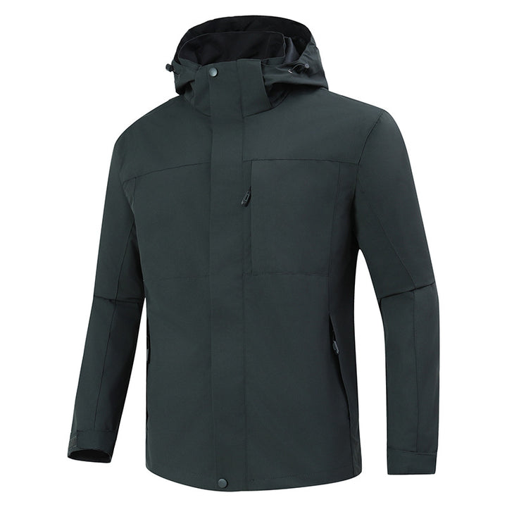 Herren Minimalistische wasserdichte Softshell‑Jacke mit kontrastfutter, verstellbarer Kapuze und verdeckten Reißverschlüssen Drune