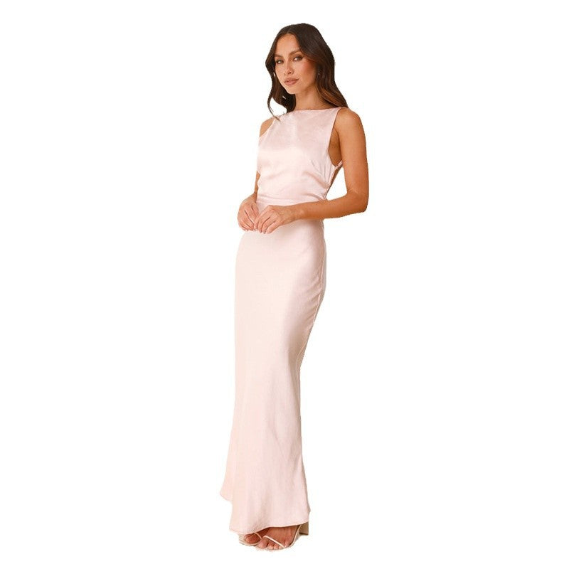 Damen Satin Maxikleid mit elegantem Schnitt und hohem Schlitz Drune