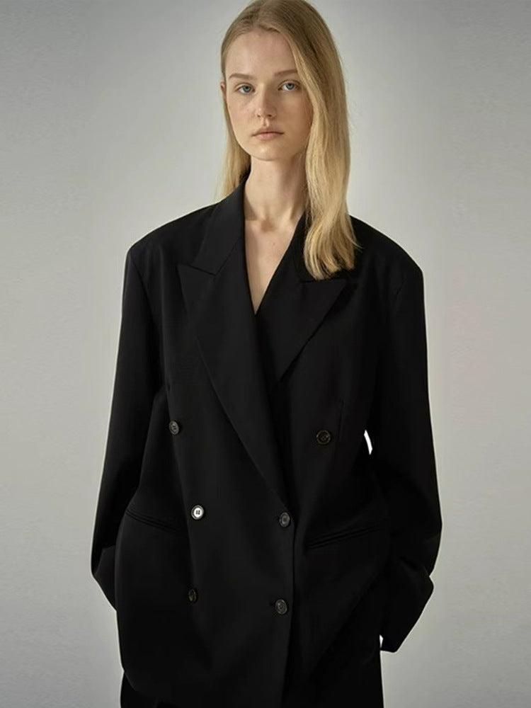 Damen Modischer ausgefallener Blazer mit doppelter Knopfreihe und oversized Schnitt Drune