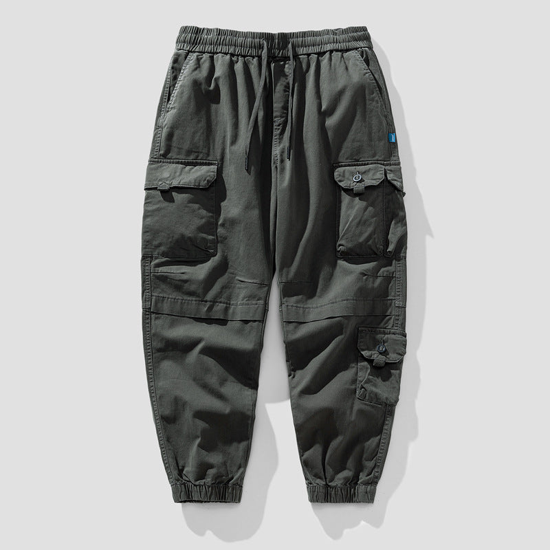 Herren Leichte Canvas-Cargohose im Joggerstil mit elastischem Bund, segmentierten Kniepaneelen und verdeckten Klappentaschen Drune