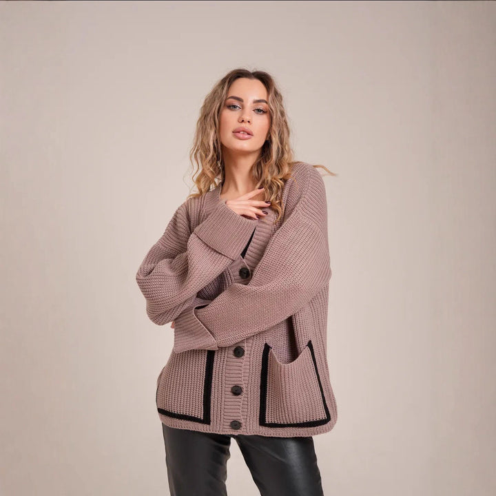 Damen Strickcardigan mit kontrastierenden Knopfdetails und strukturiertem Design Drune