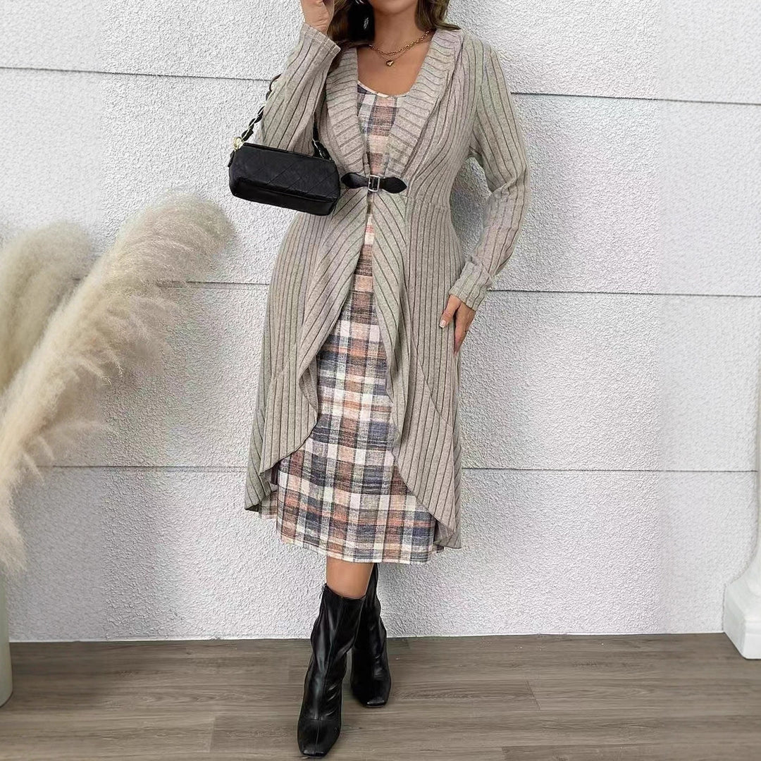 Damen Strickjacke mit asymmetrischem Saum und modischer Schnalle Drune