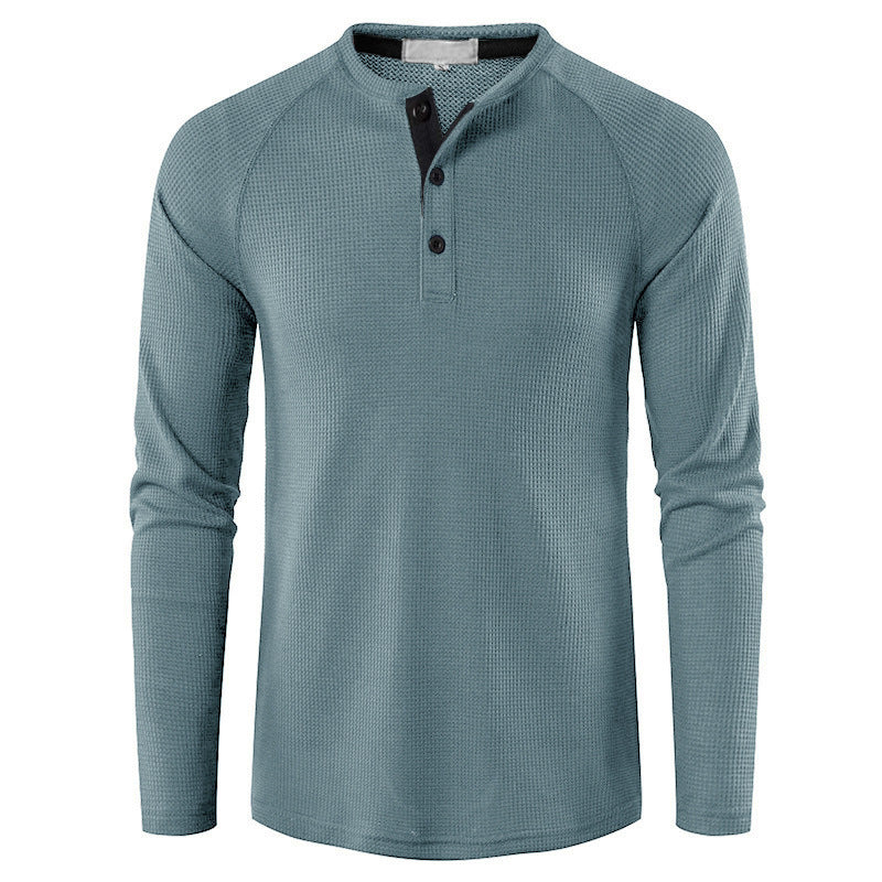 Herren nan strukturiertes Henley-Langarmshirt mit Waffelstruktur, Halbknopfleiste und Raglanärmeln Drune