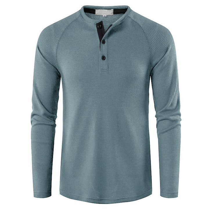 Herren nan strukturiertes Henley-Langarmshirt mit Waffelstruktur, Halbknopfleiste und Raglanärmeln Drune