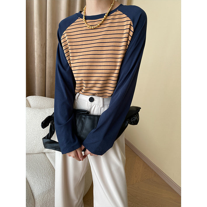 Damen gestreiftes Langarmshirt mit Raglanärmeln Drune