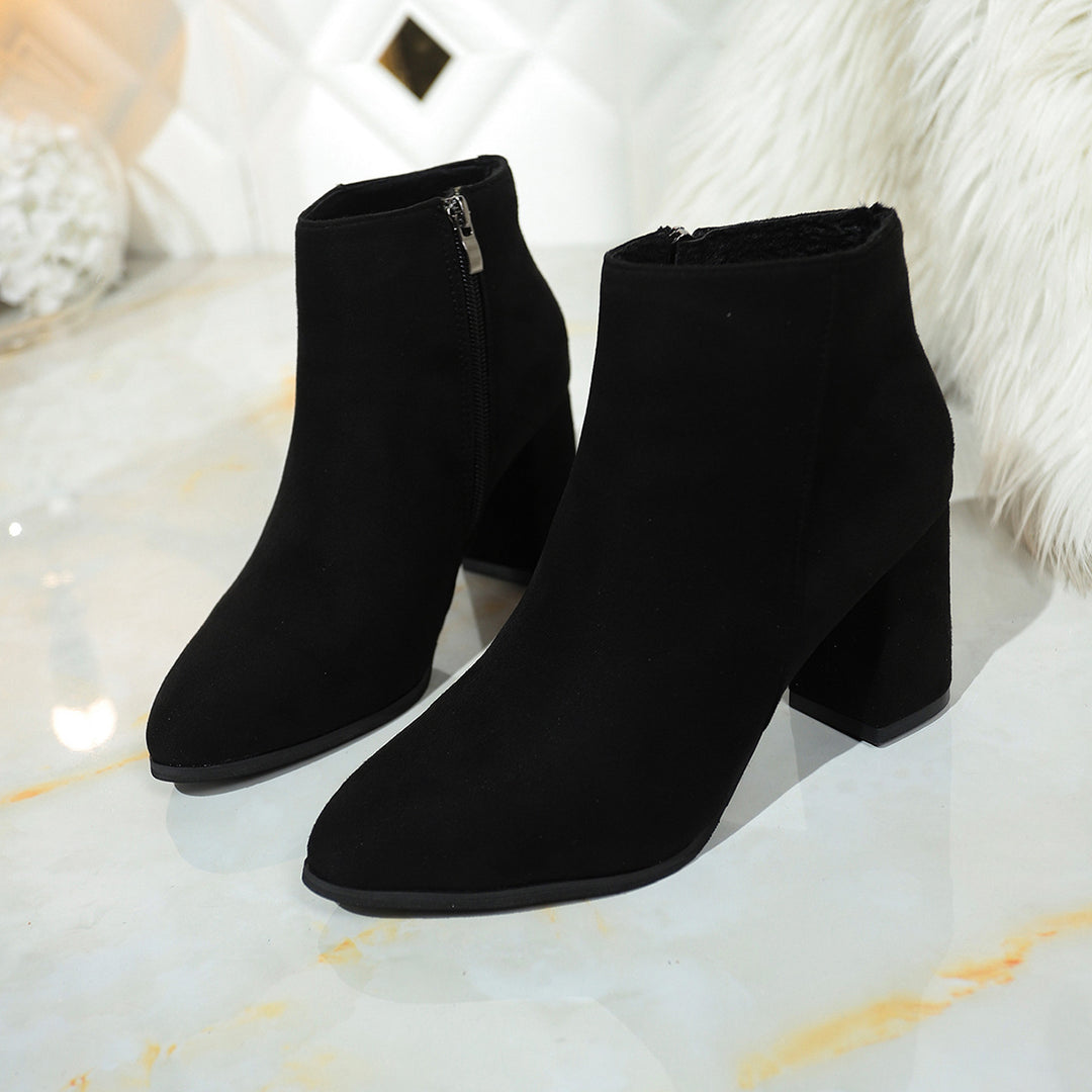 Damen Ankleboots mit Blockabsatz, spitzer Zehenpartie und seitlichem Reißverschluss Drune