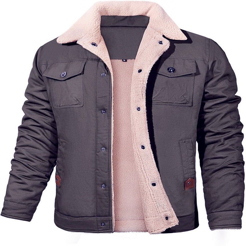 Herren Sherpa-gefütterte Canvas-Truckerjacke mit Thermofutter und Brusttaschen Drune