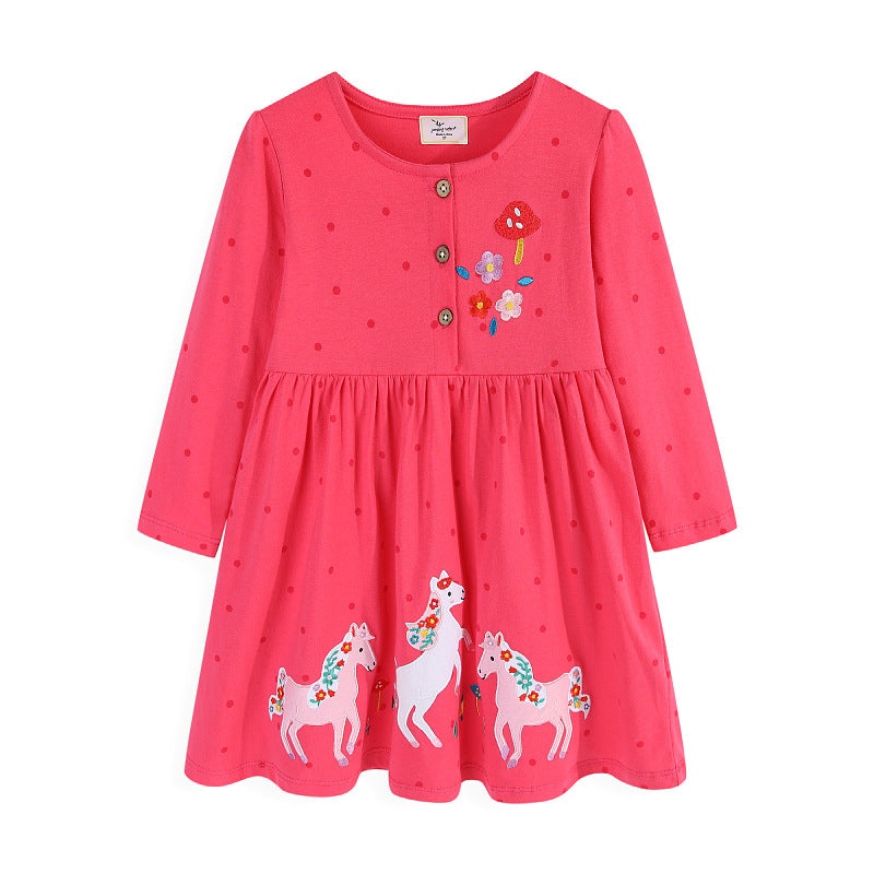 Mädchen Kleid mit bunten Einhorn- und Blumenstickereien Drune