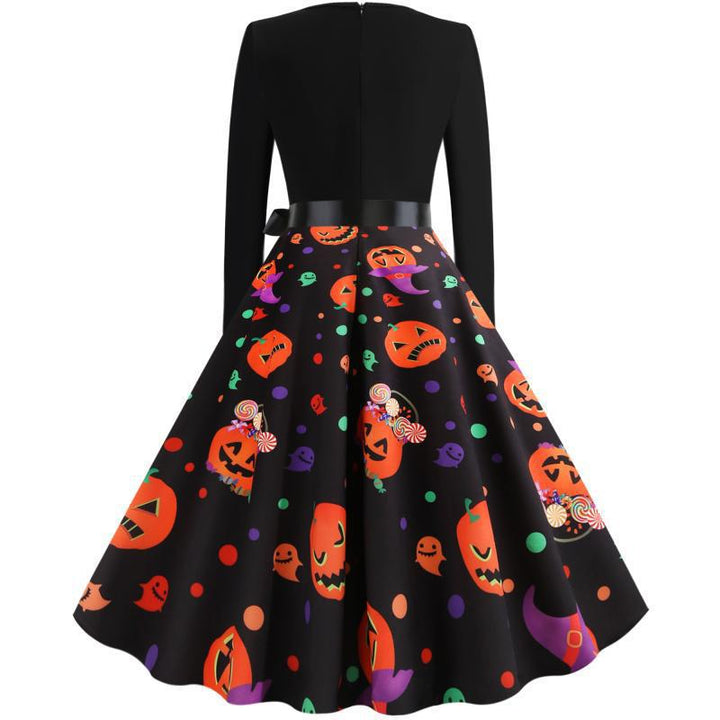 Damen Retro-Festliches Halloween-Kleid mit gewelltem Ausschnitt, taillierter Schnitt und weichem Tellerrock Drune