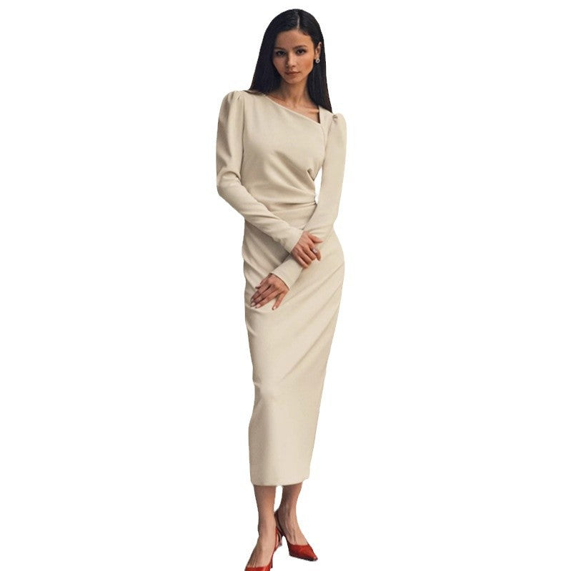 Damen Elegantes Langarm-Maxikleid im minimalistischen Design Drune