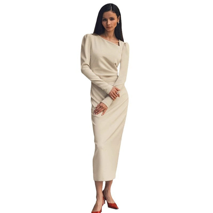 Damen Elegantes Langarm-Maxikleid im minimalistischen Design Drune