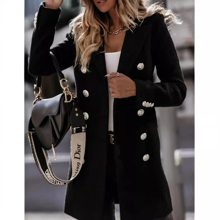 Damen eleganter Wollmantel mit doppelter Knopfleiste Drune