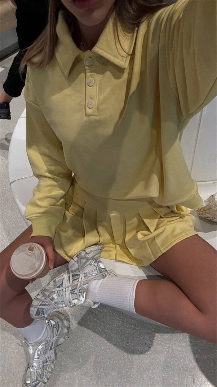Damen lässiger Poloshirt mit schwingendem Rock Drune