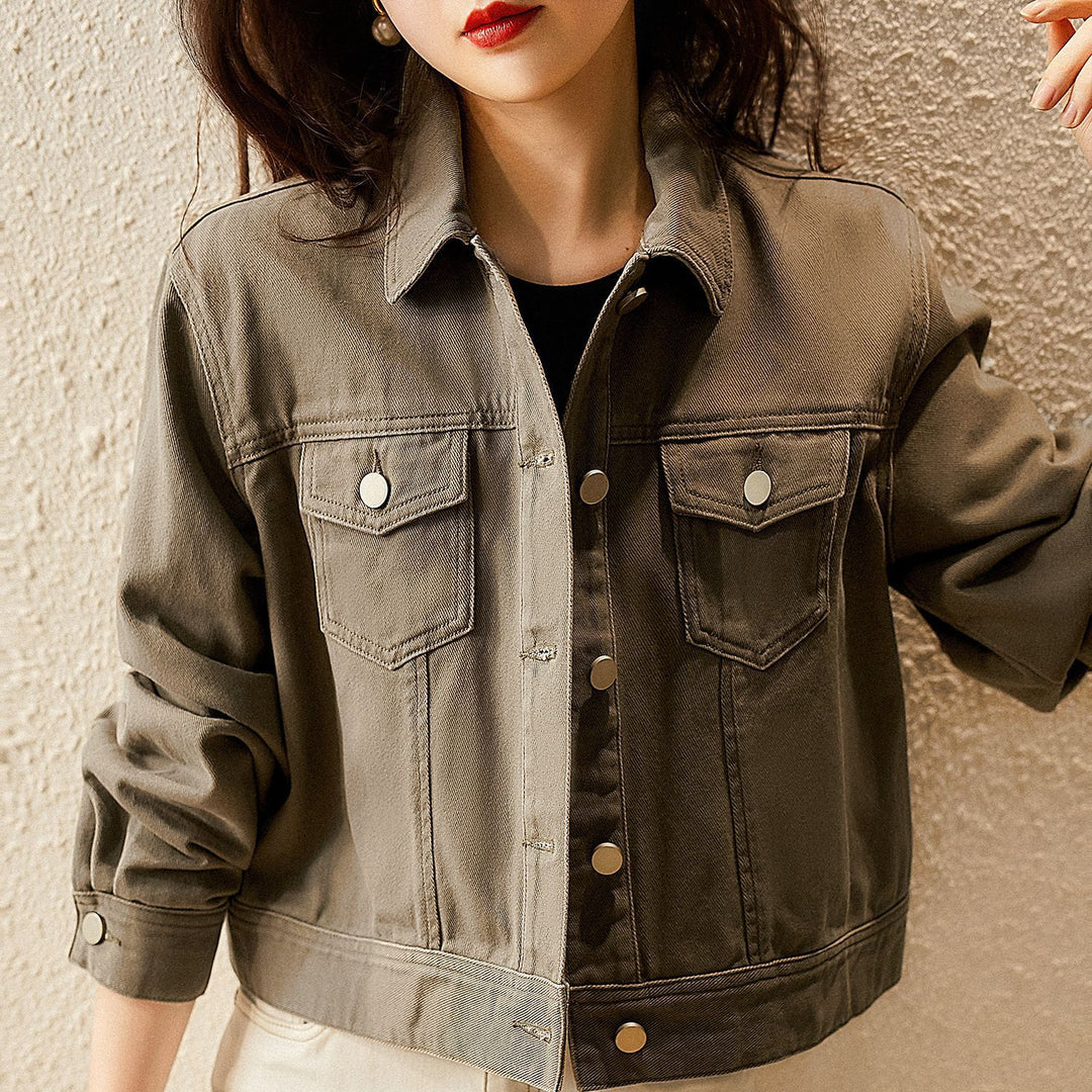 Damen Kurzjacke aus strapazierfähigem Denim mit modischen Druckknöpfen Drune