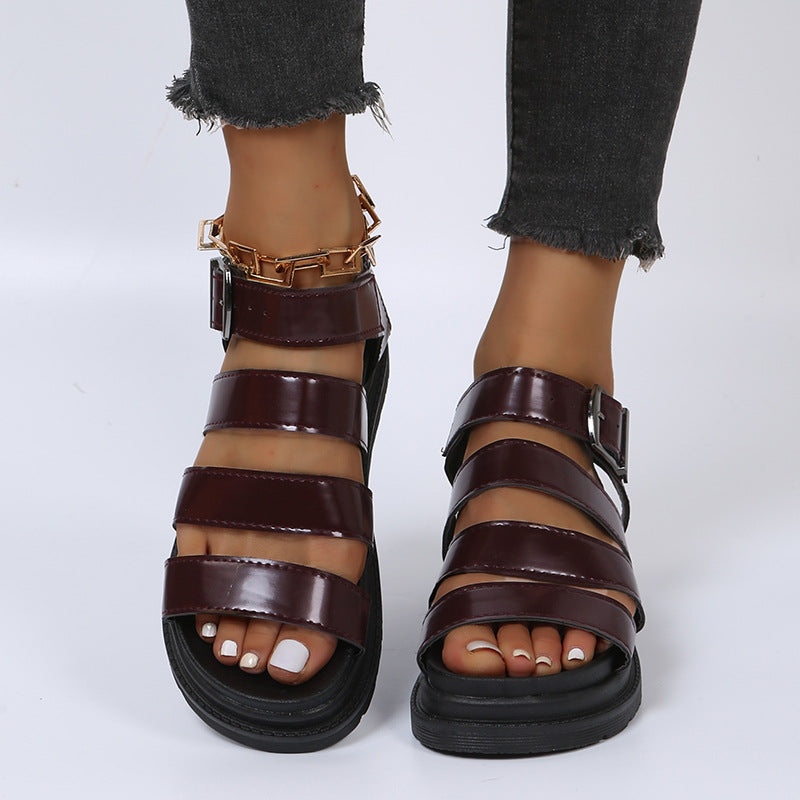 Damen  komfortable Gladiator‑Sandale mit extra gedämpftem Komfortfußbett, vier breiten Riemen und verstellbarer Metallschnalle Drune