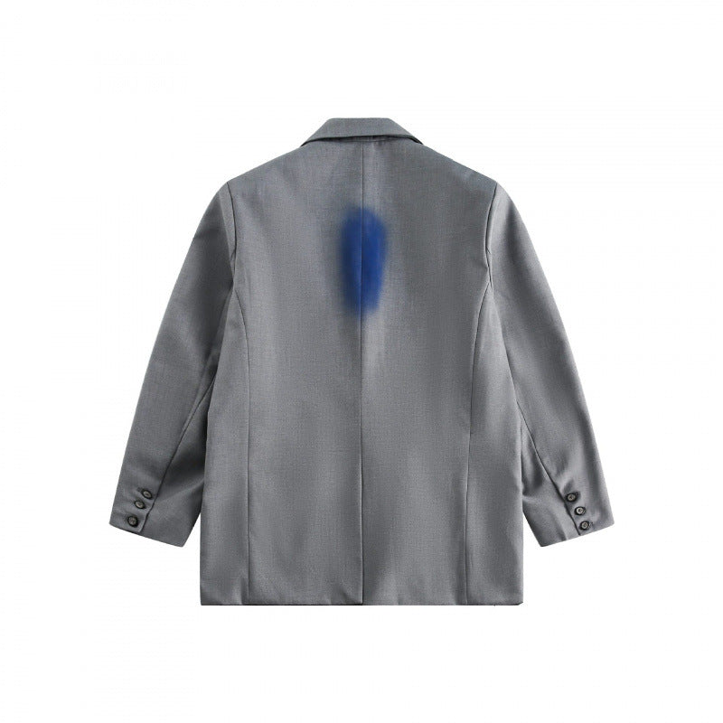 Unisex Oversize-Sakko mit Graffiti‑Sprayprint, Reverskragen und Pattentaschen Drune
