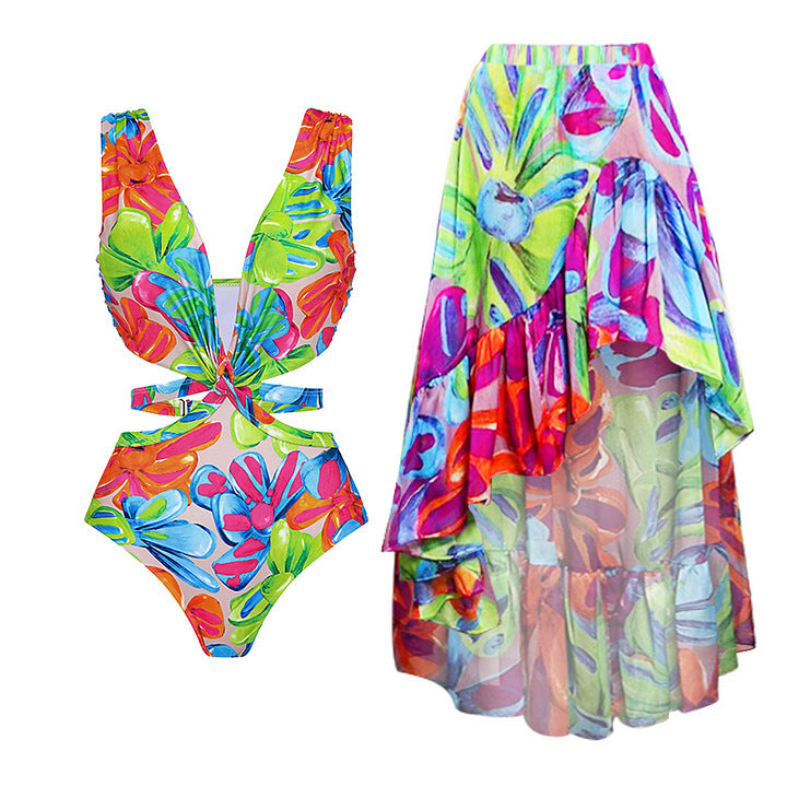 Damen Einteiler Badeanzug mit floralem Cut-Out Design Drune