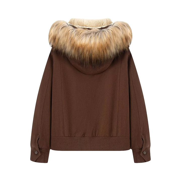 Damen nan wattierte Parka-Bomberjacke mit abnehmbarem Kunstfellbesatz an Kapuze und wärmendem Teddyfutter Drune