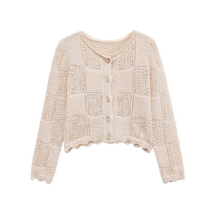 Damen Strickjacke mit filigranem Lochmuster und dekorativen Knöpfen Drune