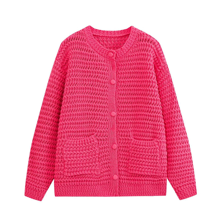 Damen Grobgestrickte Oversize-Cardigan mit Knopfleiste und aufgesetzten Taschen Drune