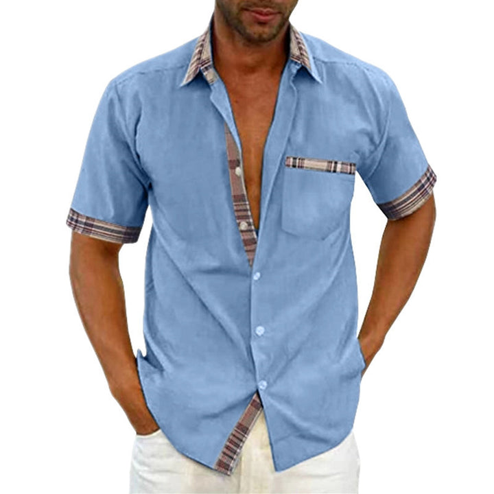 Herren Freizeit Kurzarm Button-Up Hemd mit karierter Akzent Drune