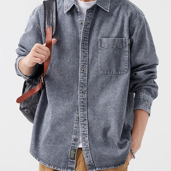 Herren lässige Denim-Hemdjacke mit aufgesetzter Tasche Drune