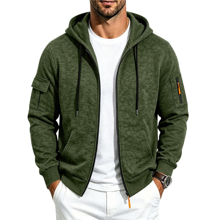 Herren Kapuzen-Sweatjacke mit Reißverschluss und Ärmel-Tasche Drune