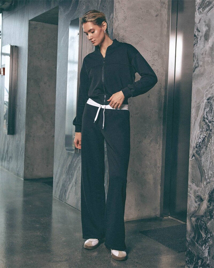 Damen lässiges Freizeit-Set mit weiten Hosen und modernem Kragen Drune