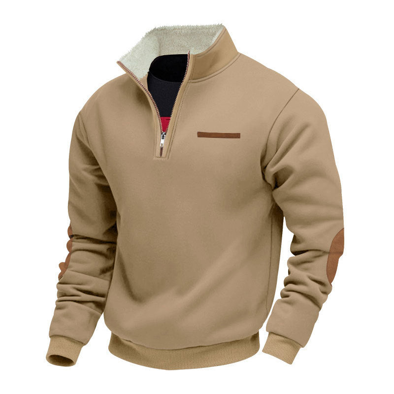 Herren nan Halbzip-Troyer mit Teddyfleece-Kragen und Leder-Ellbogenpatches Drune