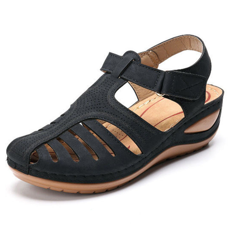 Damen Bequeme orthopädische Sandalette mit geschlossener Zehenpartie und verstellbarem Klettverschluss Drune